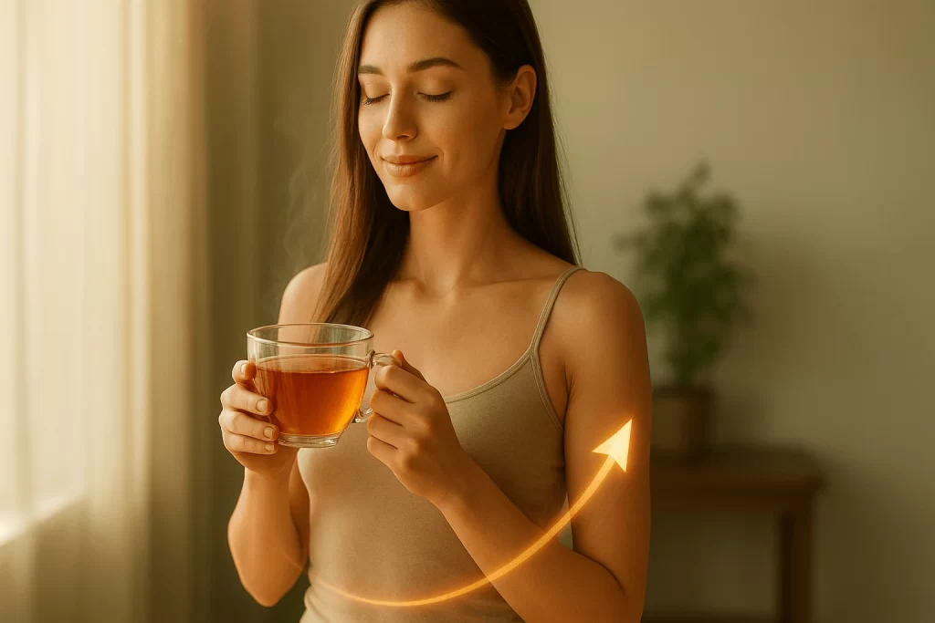 steaming-cup-of-best-cardio-slim-tea-for-weight-loss-results-in-the-us-&-uk-with-herbs-and-metabolism-light-effects