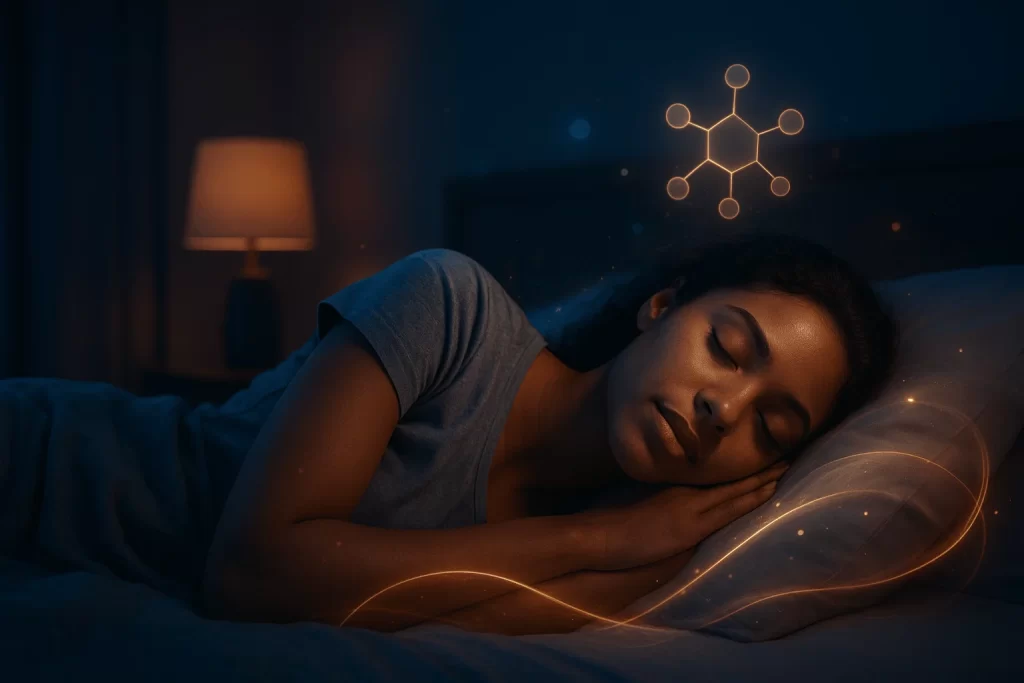 Woman sleeping peacefully at night symbolizing Sleep Lean review & healthy weight loss guide.